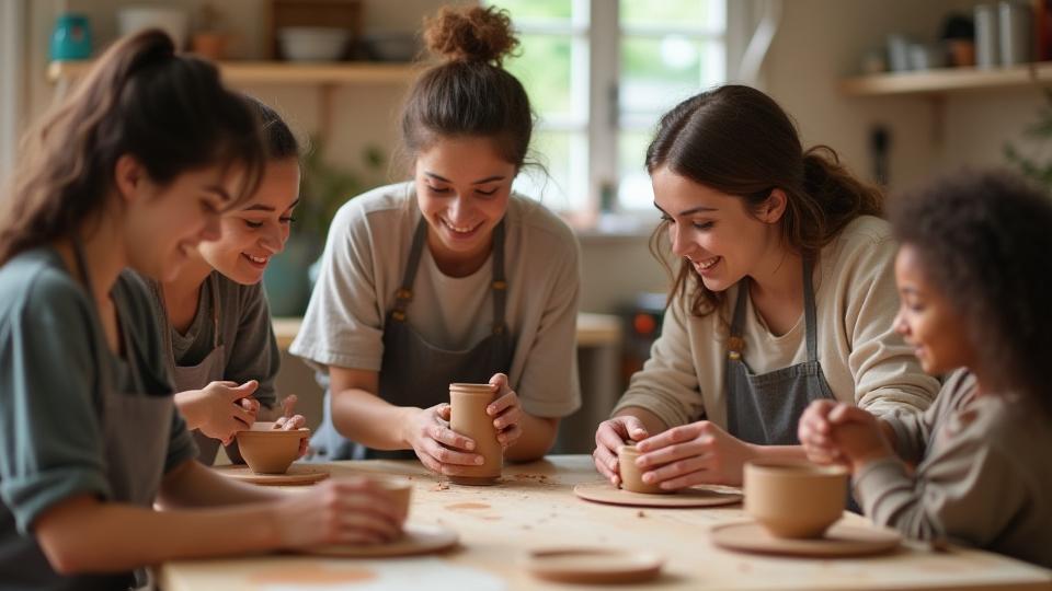 Students in pottery workshop